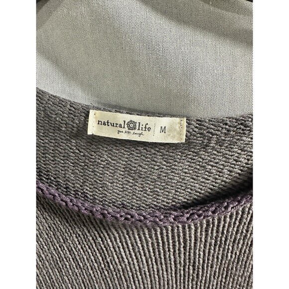 Natural Life Gray Knit Scoop Neck Relaxed Fit Sweater Size Medium Striped Trim - Picture 4 of 7